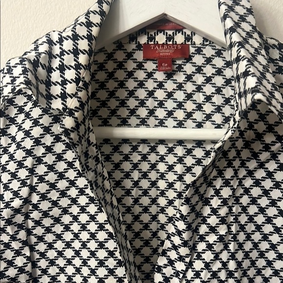 Talbots Black and White Notched Collar 3/4 Sleeve Blouse 327 - Picture 4 of 9